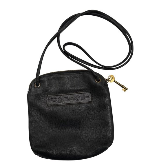 Y2K Fossil Black Pebbled Leather Square Crossbody bag Minimalist bag 8"x7.5" - Picture 9 of 9